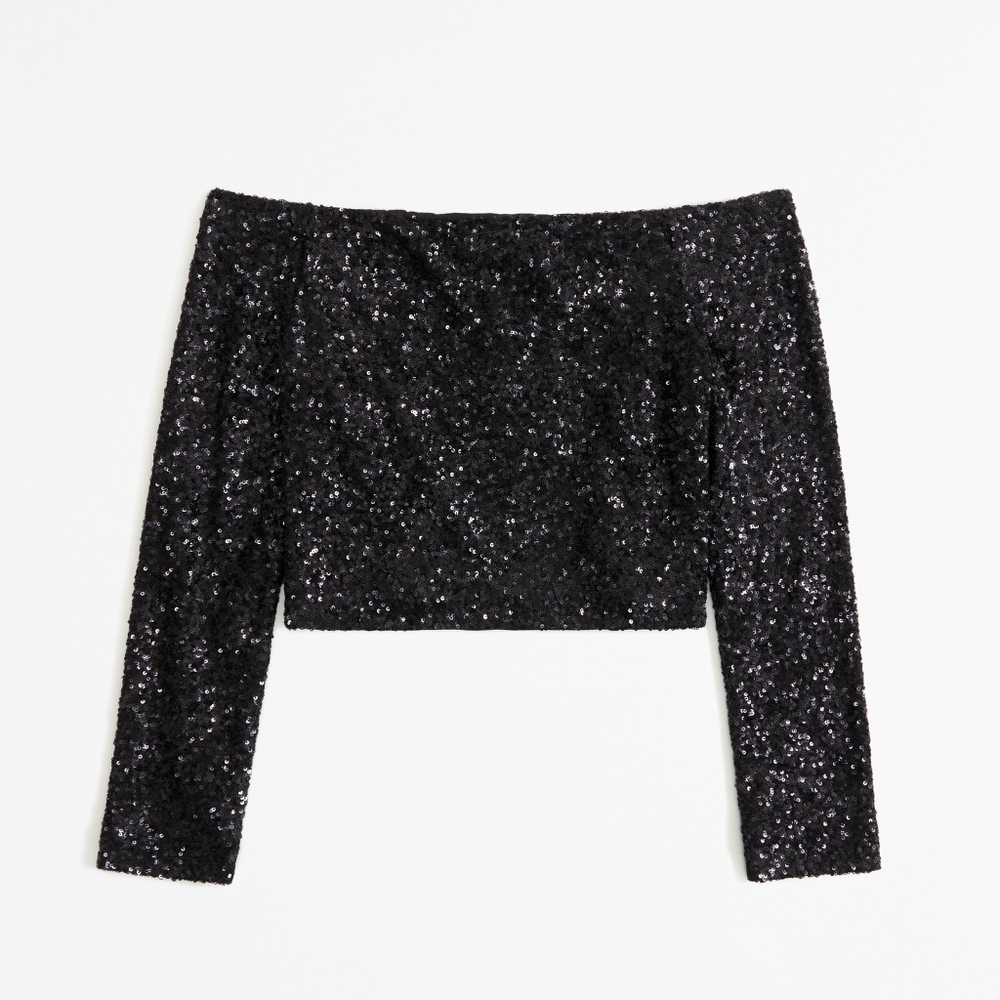 Abercrombie & Fitch Long Sleeve Off The Shoulder Sequin Top Size Small